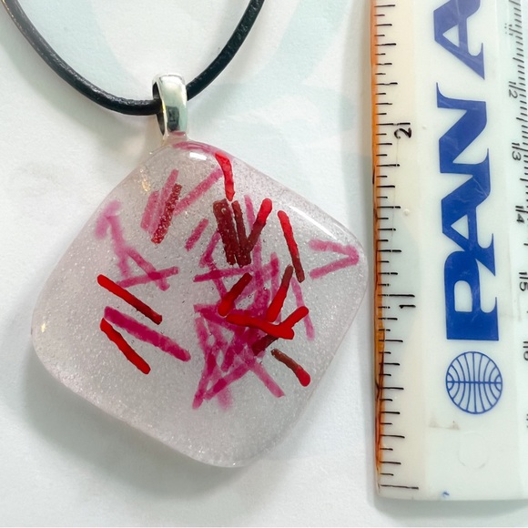 Pendant Berry Red And Pink Necklace  Art Glass - Picture 3 of 4